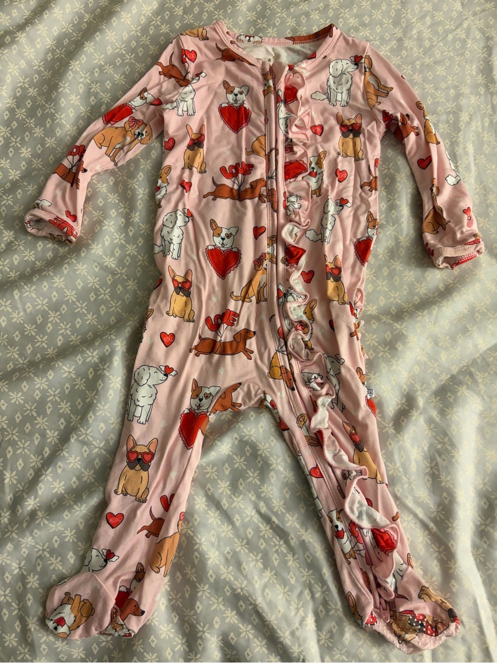 Caden Lane Pups and Kisses Ruffle Zipper Footie